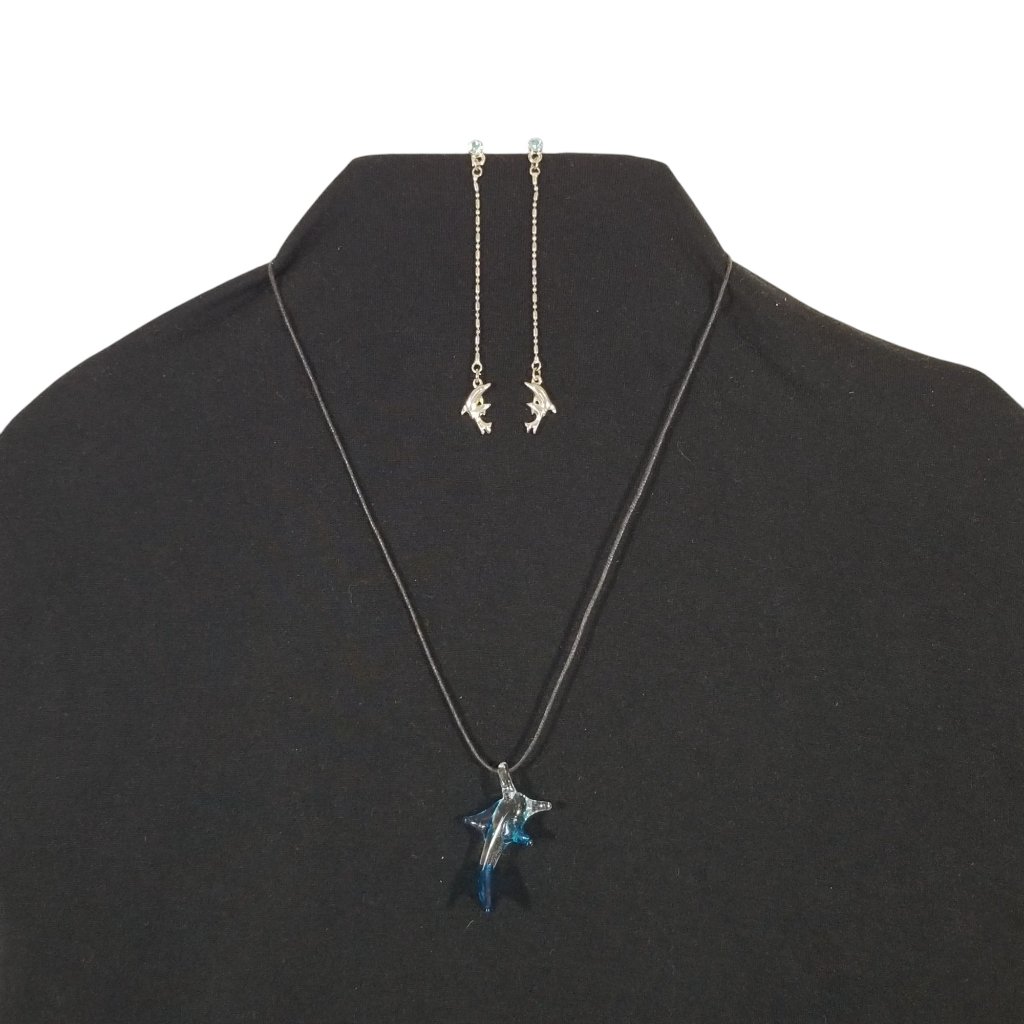 Aquamarine Dolphin Earrings  Blown Glass Dolphin Necklace